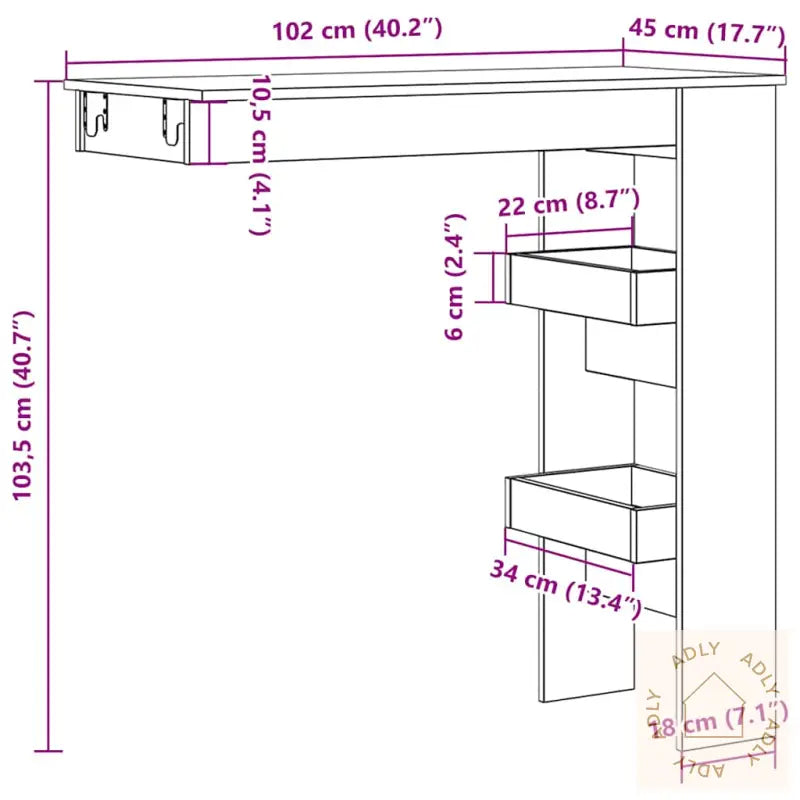 Veggmontert Barbord Artisan Eik 102X45X103,5 Cm Konstruert Tre