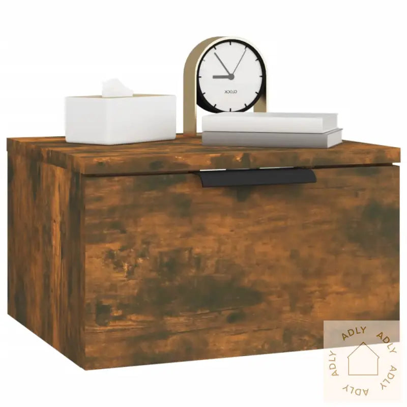 Veggmonterte Nattbord 2 Stk Røkt Eik 34X30X20 Cm