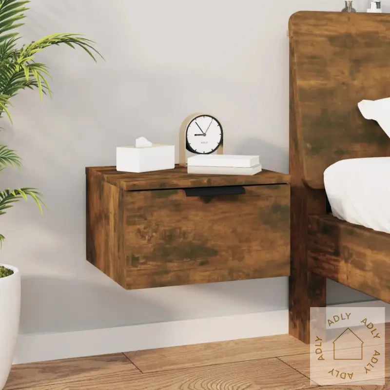 Veggmonterte Nattbord 2 Stk Røkt Eik 34X30X20 Cm