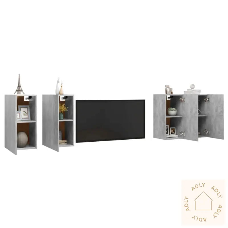 Tv-Benker 4 Stk Betonggrå 30,5X30X60 Cm Konstruert Tre