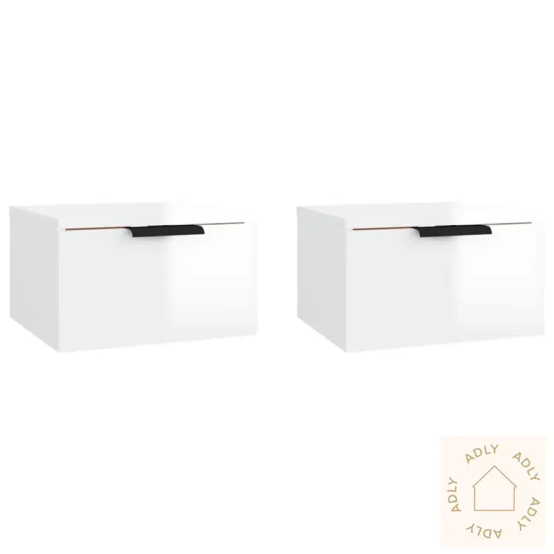 Veggmonterte Nattbord 2 Stk Høyglans Hvit 34X30X20 Cm