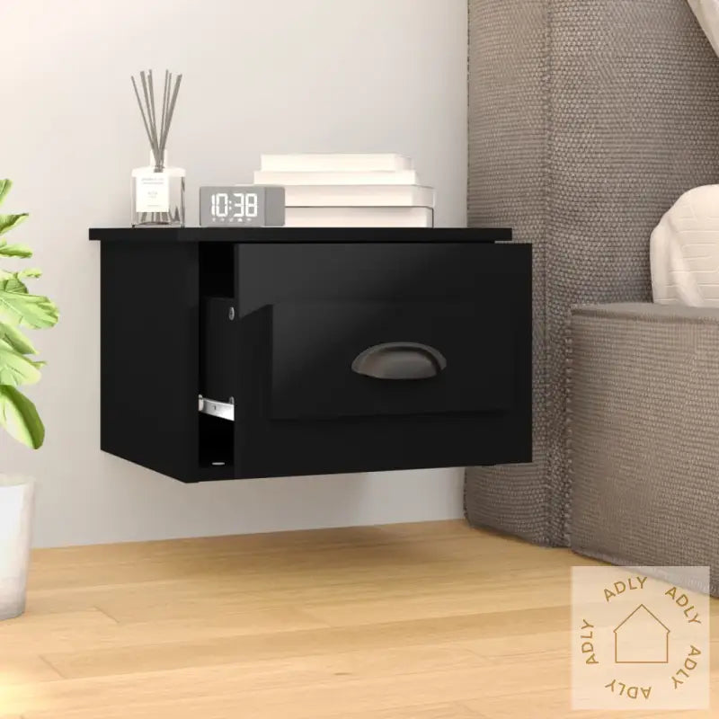 Veggmontert Nattbord Svart 41,5X36X28 Cm