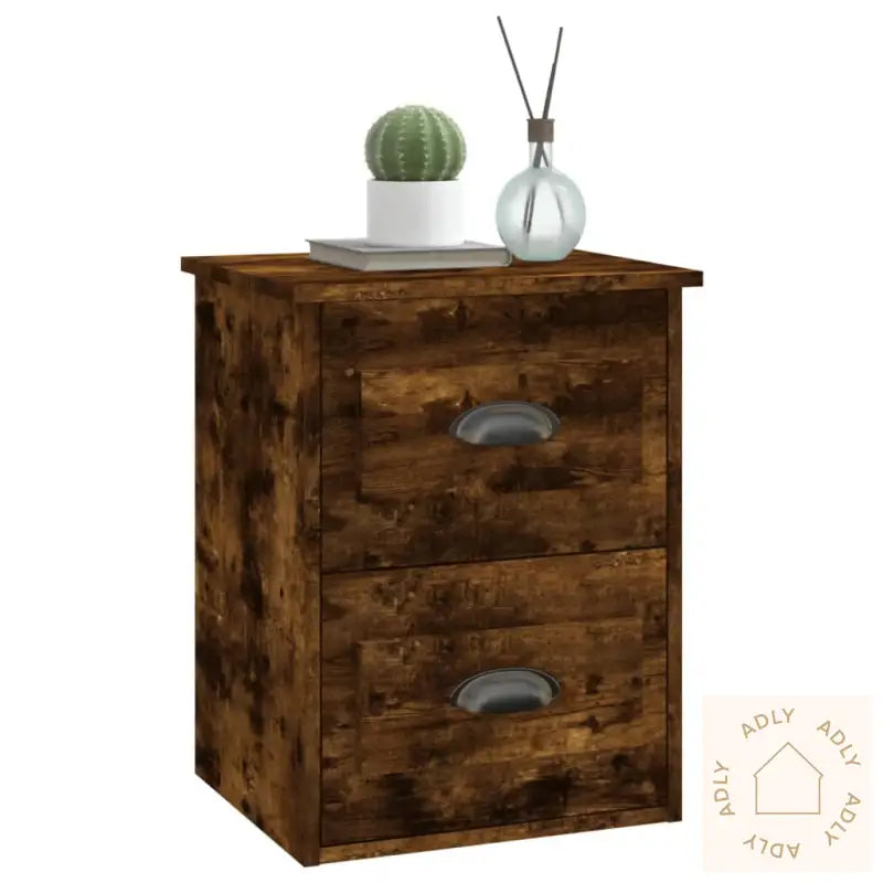 Veggmontert Nattbord Røkt Eik 41,5X36X53 Cm