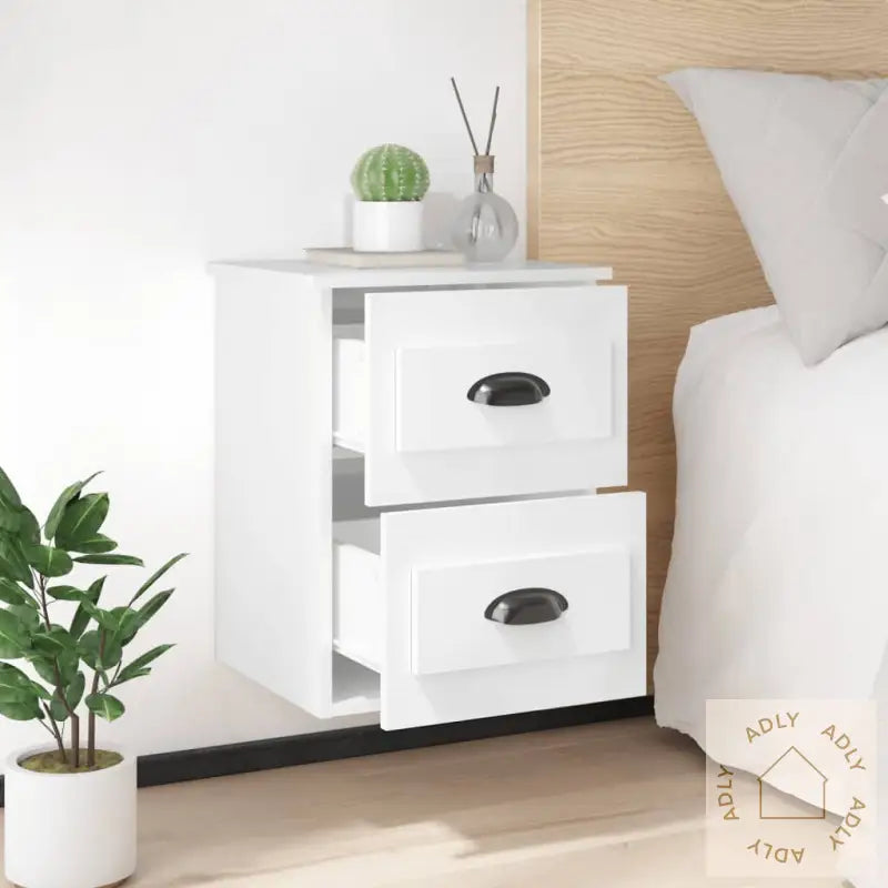 Veggmontert Nattbord Høyglans Hvit 41,5X36X53 Cm