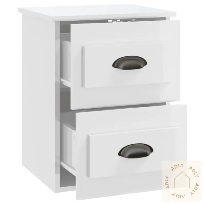 Veggmontert Nattbord Høyglans Hvit 41,5X36X53 Cm