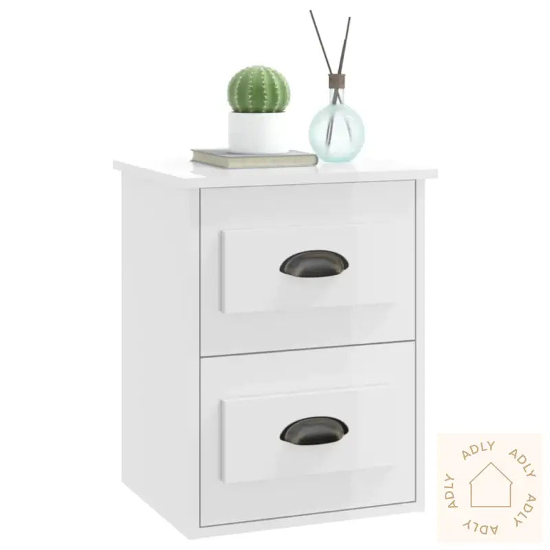 Veggmontert Nattbord Høyglans Hvit 41,5X36X53 Cm