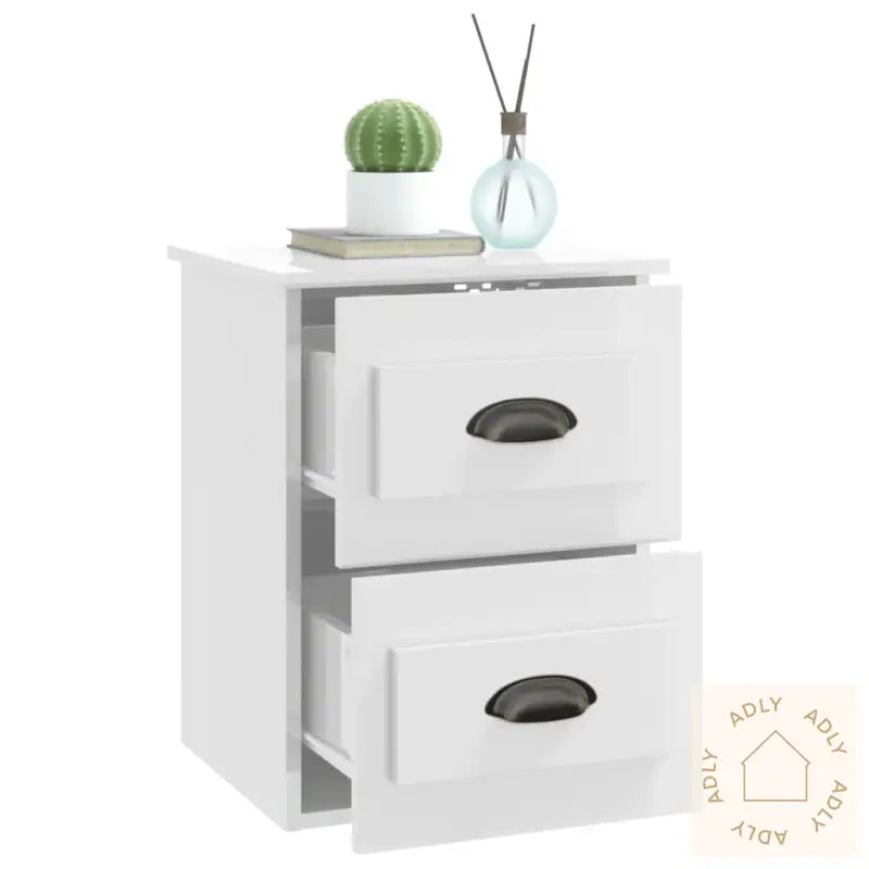 Veggmontert Nattbord Høyglans Hvit 41,5X36X53 Cm