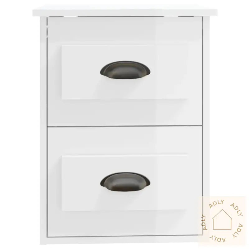 Veggmontert Nattbord Høyglans Hvit 41,5X36X53 Cm