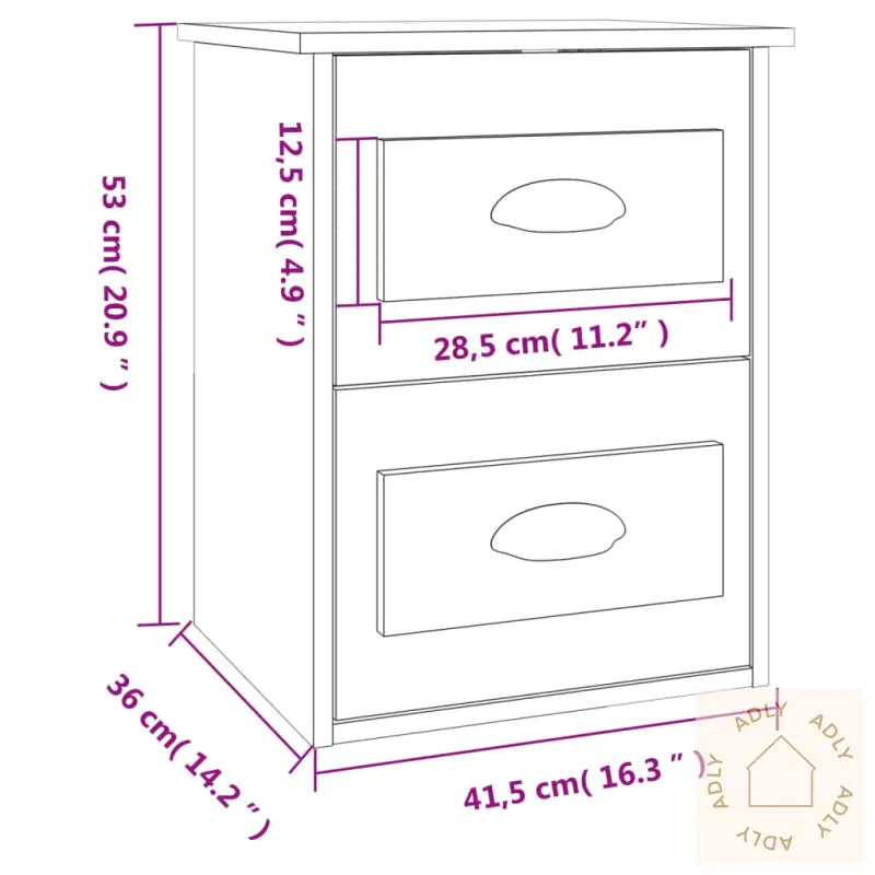 Veggmontert Nattbord Betonggrå 41,5X36X53 Cm