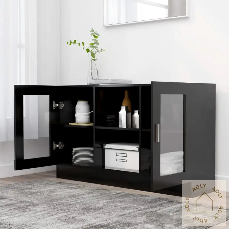 Vitrine Svart 120X30,5X70 Cm Konstruert Tre