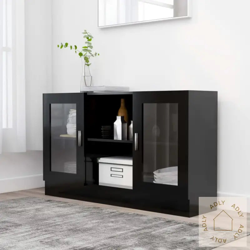 Vitrine Svart 120X30,5X70 Cm Konstruert Tre