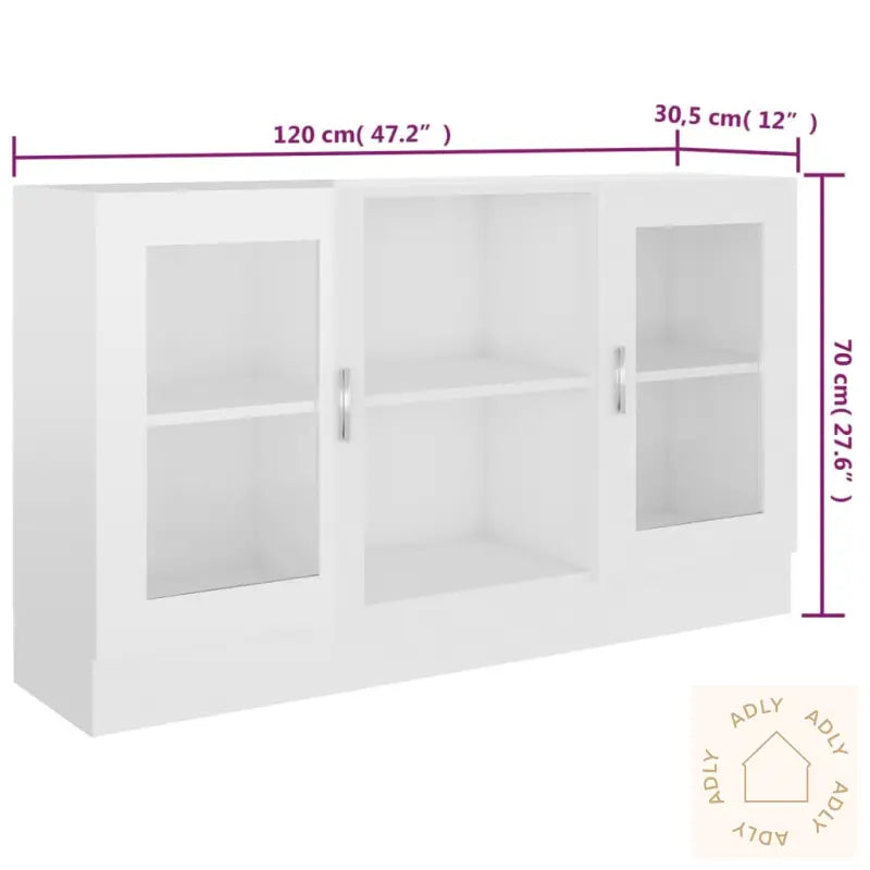 Vitrine Høyglans Hvit 120X30,5X70 Cm Konstruert Tre