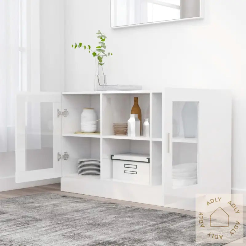 Vitrine Høyglans Hvit 120X30,5X70 Cm Konstruert Tre