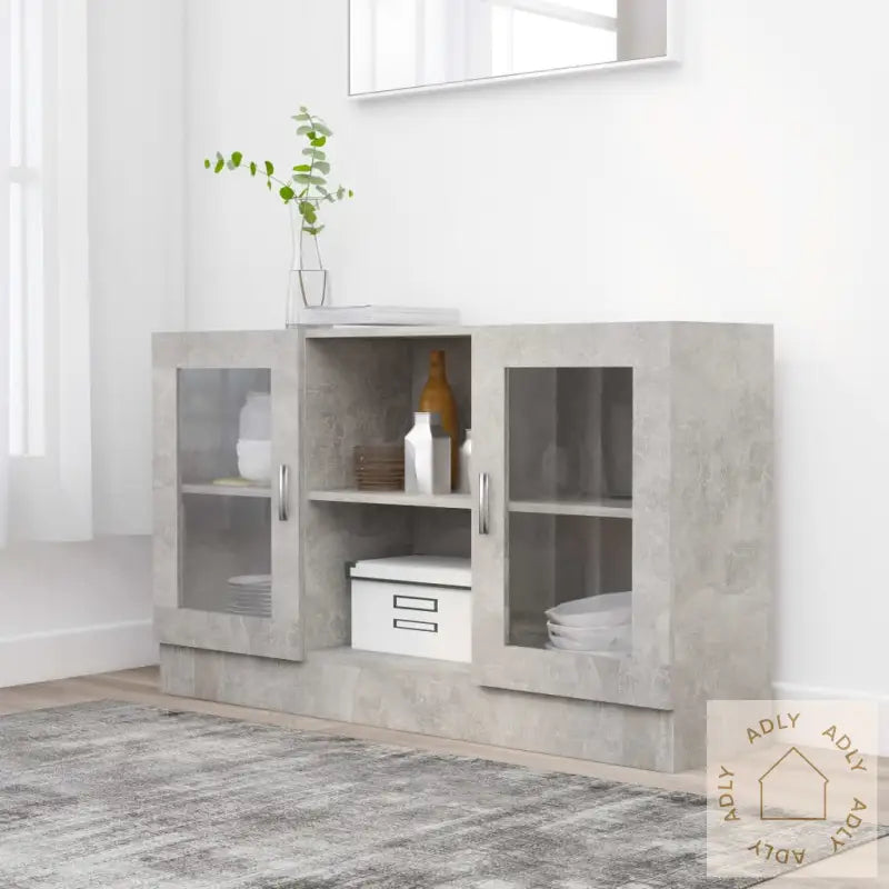 Vitrine Betonggrå 120X30,5X70 Cm Konstruert Tre
