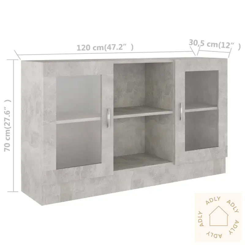 Vitrine Betonggrå 120X30,5X70 Cm Konstruert Tre