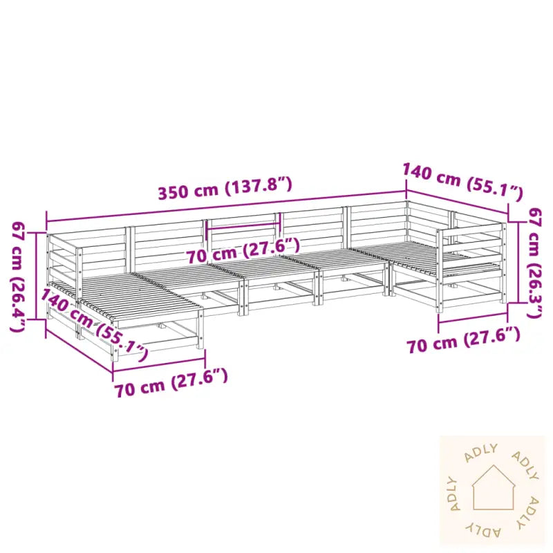 Hagesofasett 7 Deler Voksbrun Heltre Furu