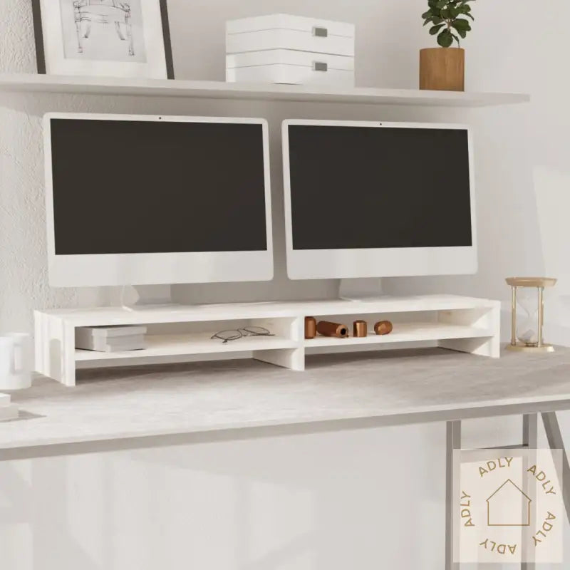Monitorstativ Hvit 100X24X13 Cm Heltre Furu
