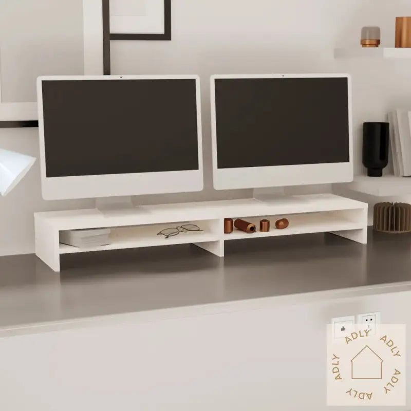 Monitorstativ Hvit 100X24X13 Cm Heltre Furu