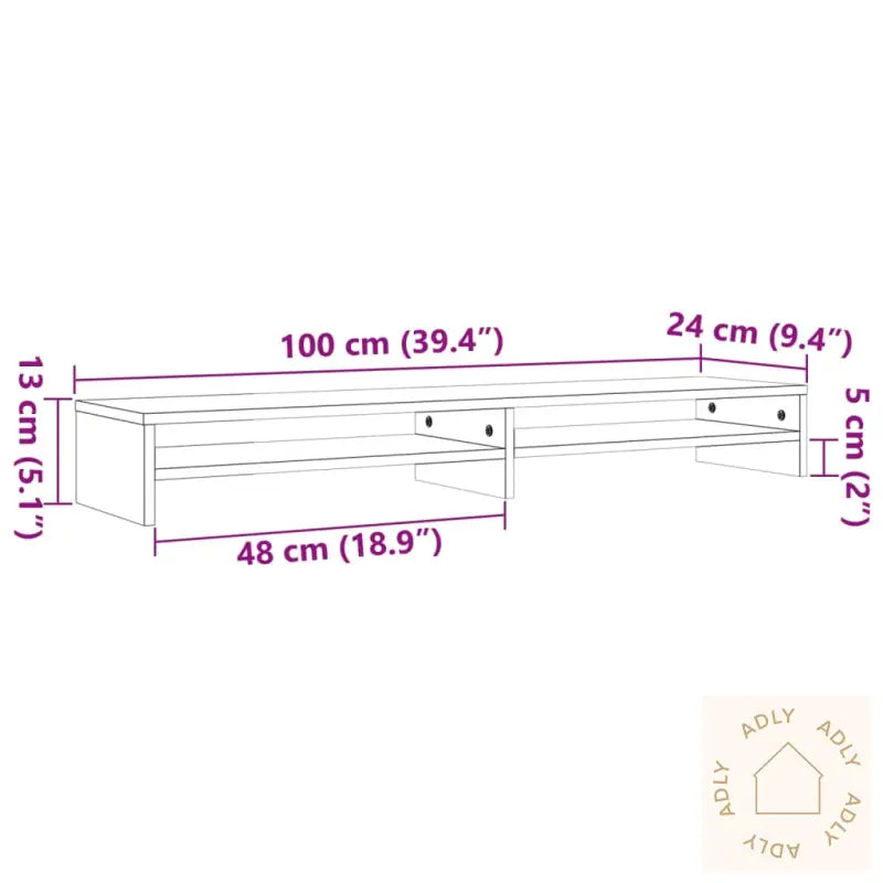 Monitorstativ Voksbrun 100X24X13 Cm Heltre Furu