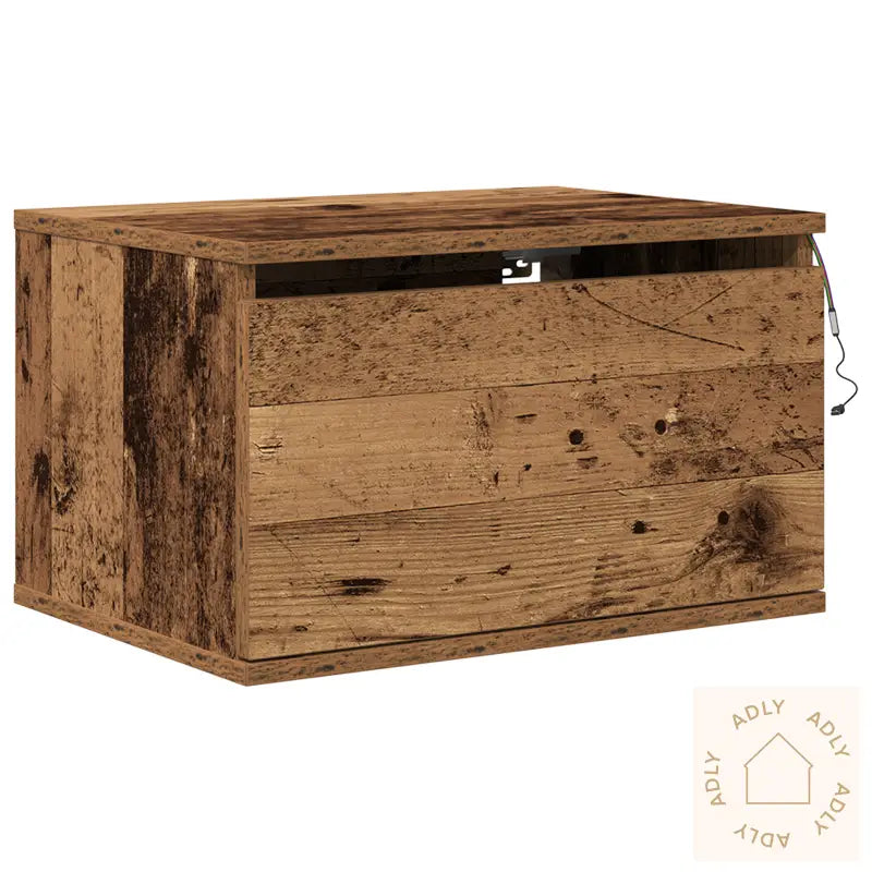 Nattbord Med Led Veggmontert Gammelt Tre 50X36X30 Cm