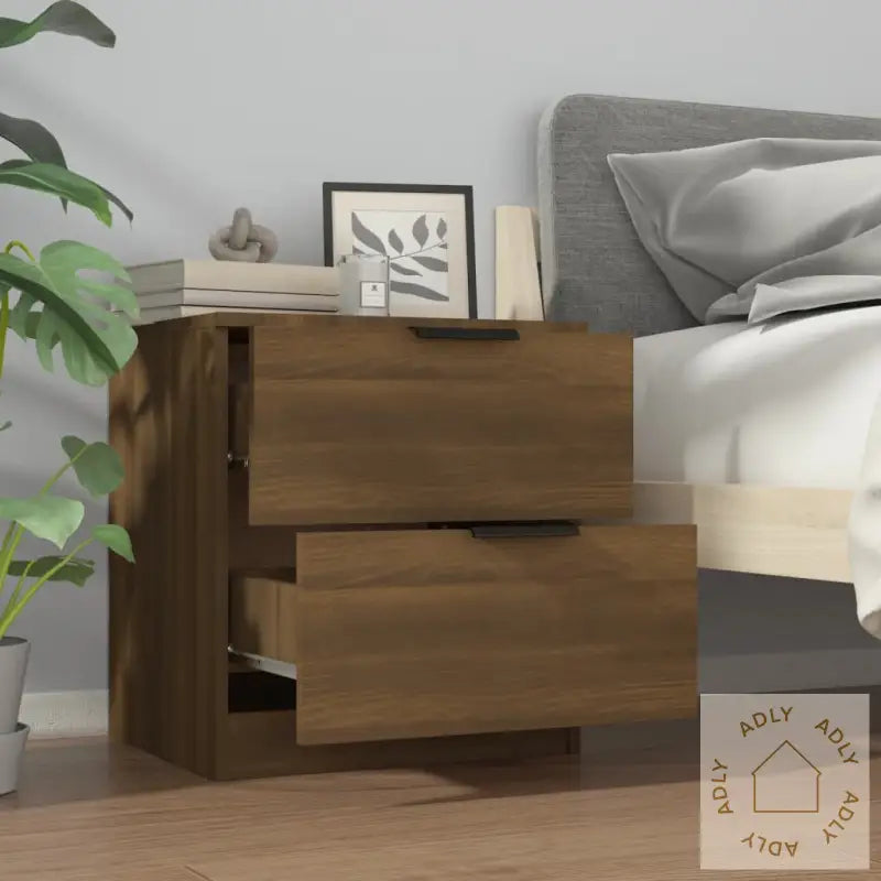 Nattbord 2 Stk Brun Eik Konstruert Tre