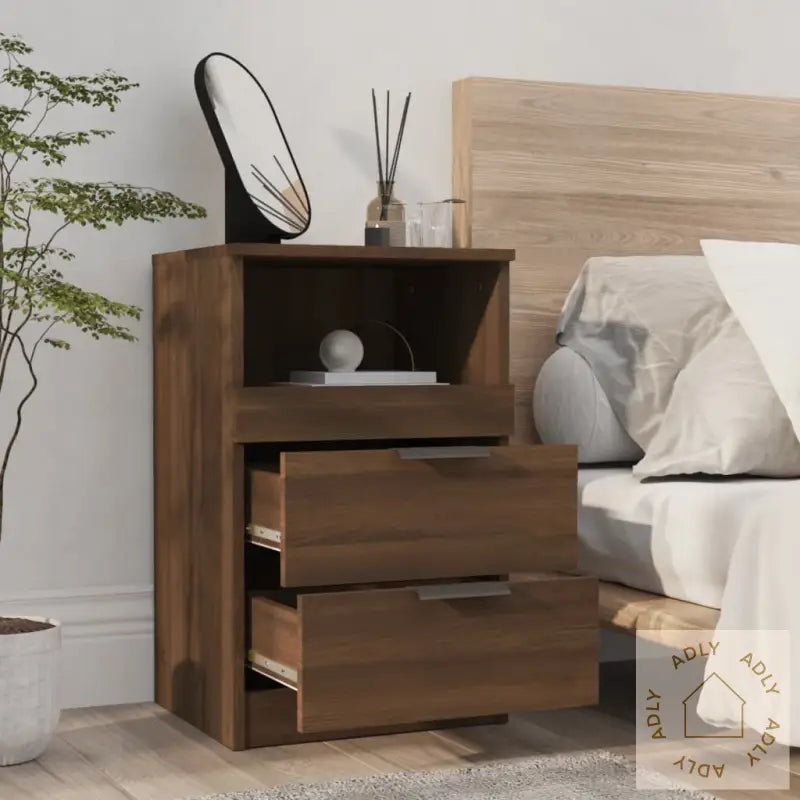 Nattbord 2 Stk Brun Eik Konstruert Tre