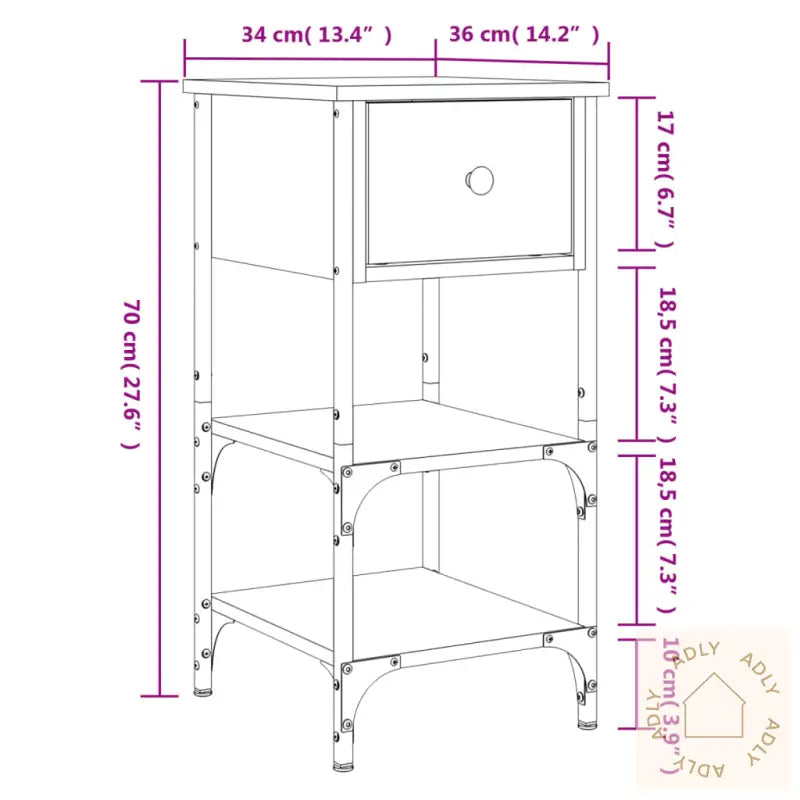 Nattbord 2 Stk Brun Eik 34X36X70 Cm Konstruert Tre
