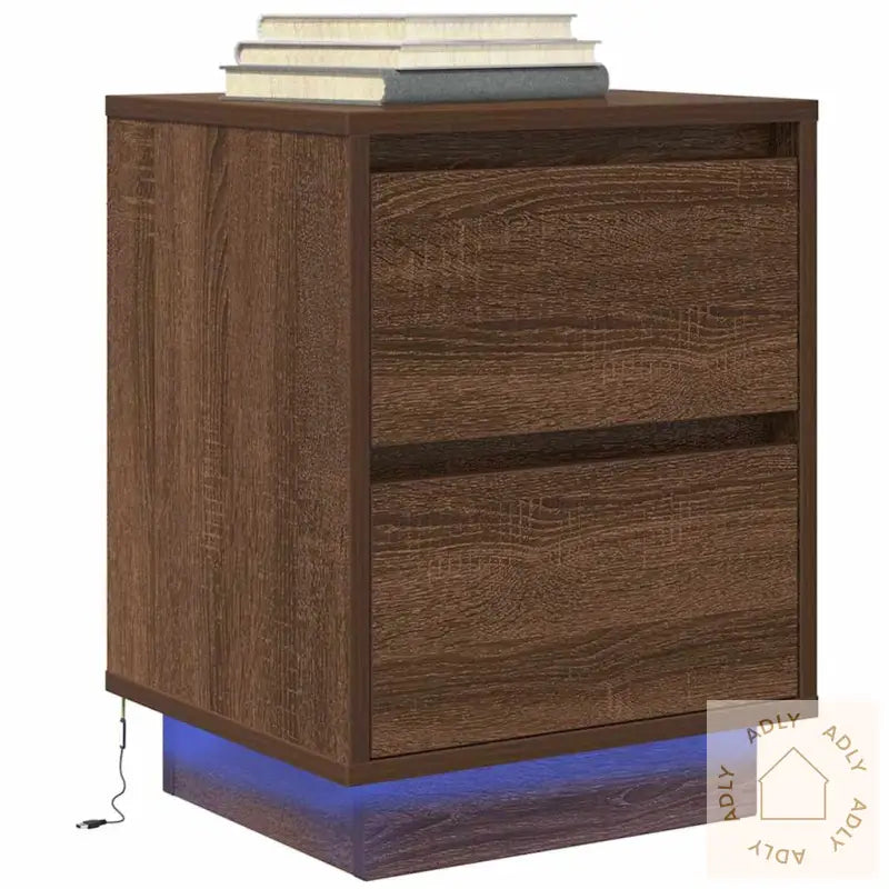 Nattbord Med Led Brun Eik 38X34X50 Cm