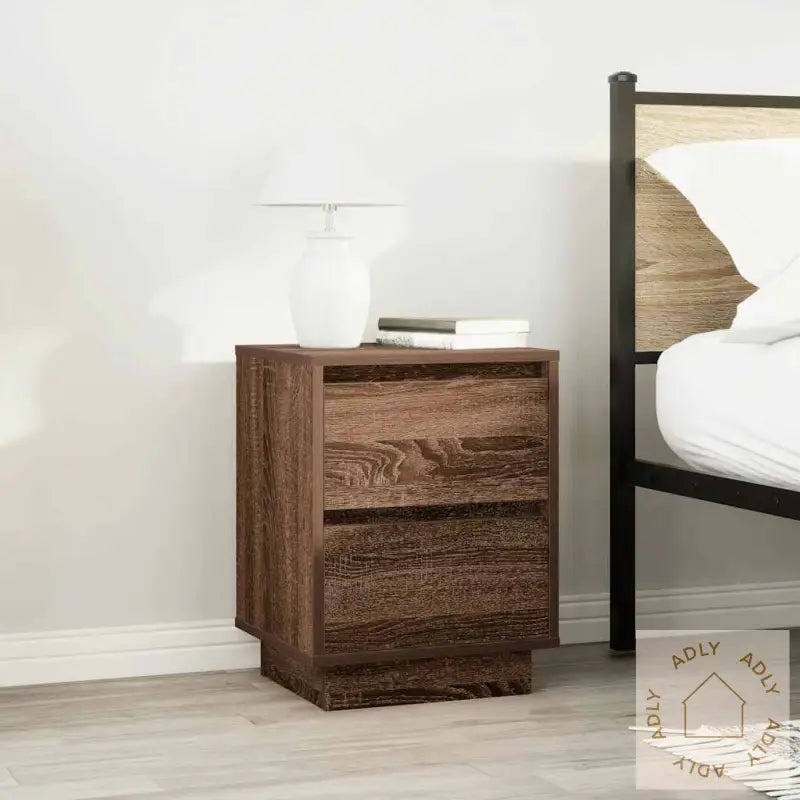 Nattbord Med Led Brun Eik 38X34X50 Cm