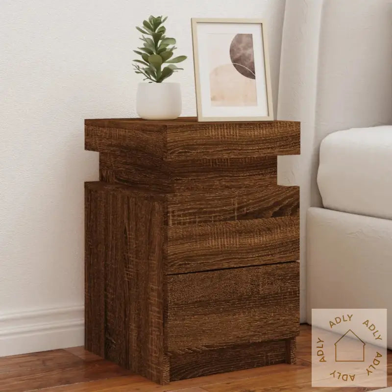 Nattbord Med Led Brun Eik 35X39X55 Cm