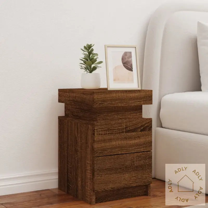 Nattbord Med Led Brun Eik 35X39X55 Cm