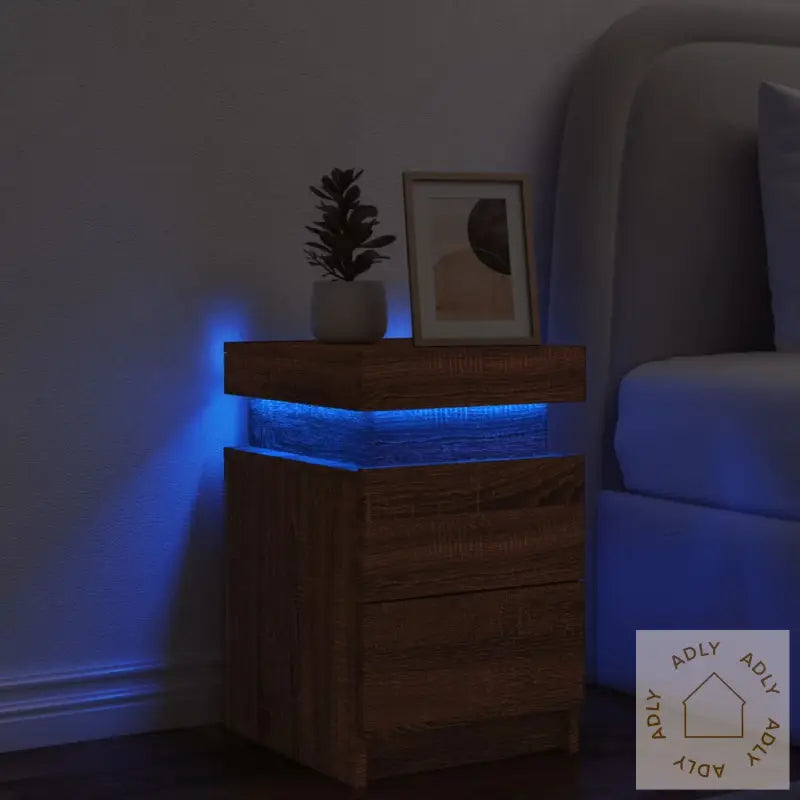 Nattbord Med Led Brun Eik 35X39X55 Cm