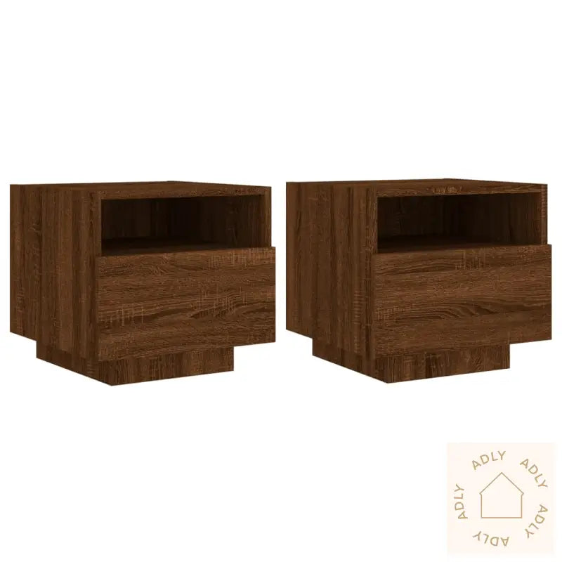 Nattbord Med Led 2 Stk Brun Eik 40X39X37 Cm