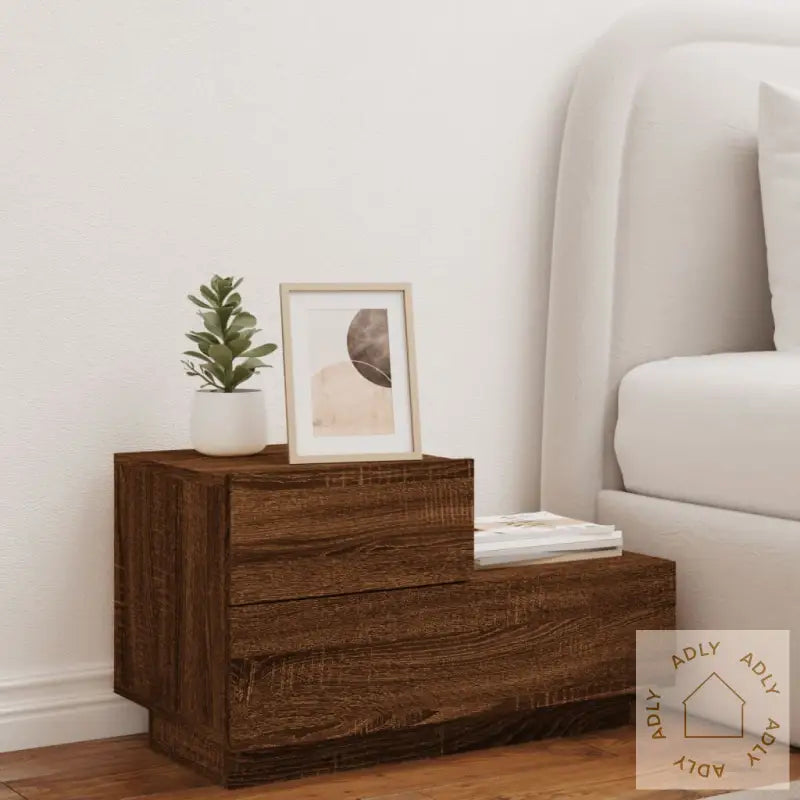 Nattbord Med Led Brun Eik 70X36X40,5 Cm