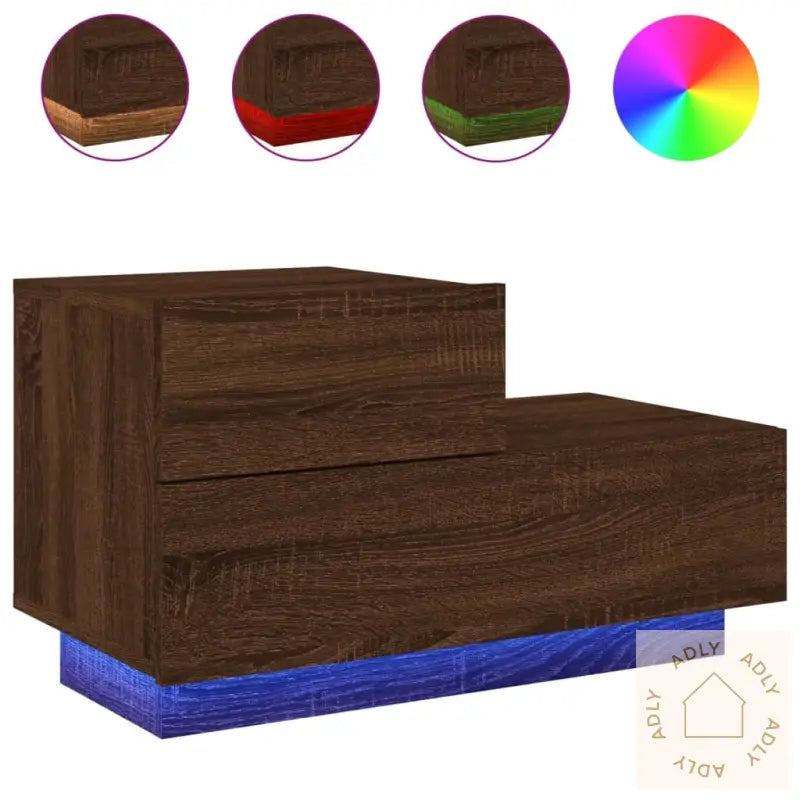 Nattbord Med Led Brun Eik 70X36X40,5 Cm