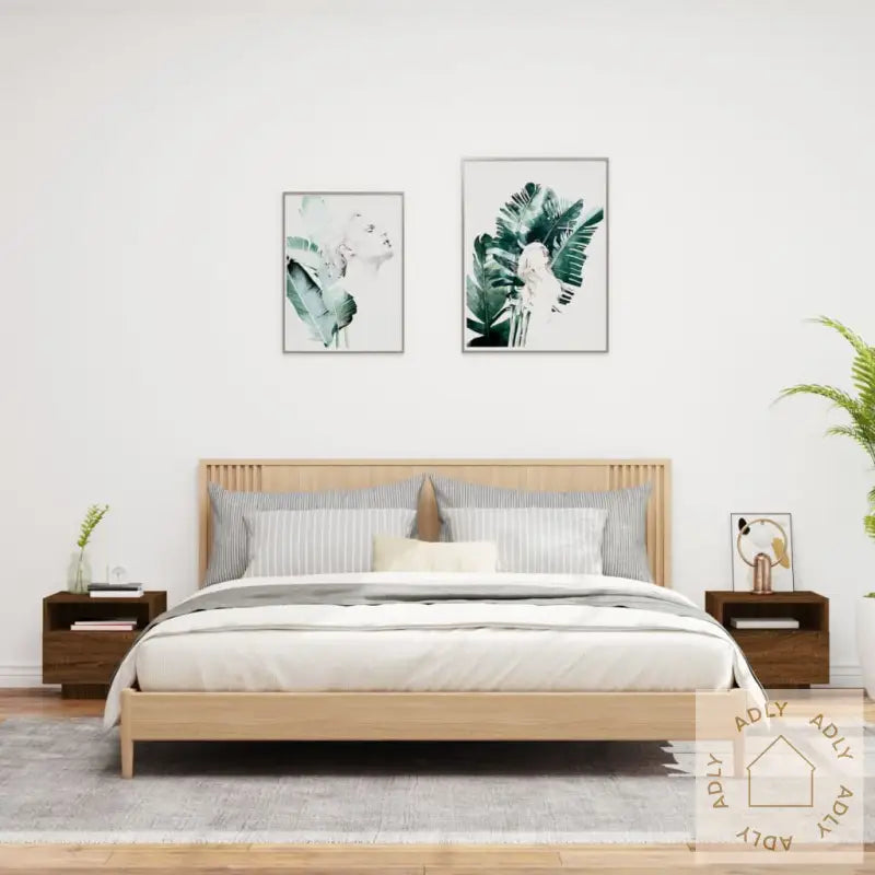 Nattbord Med Led 2 Stk Brun Eik 40X39X37 Cm