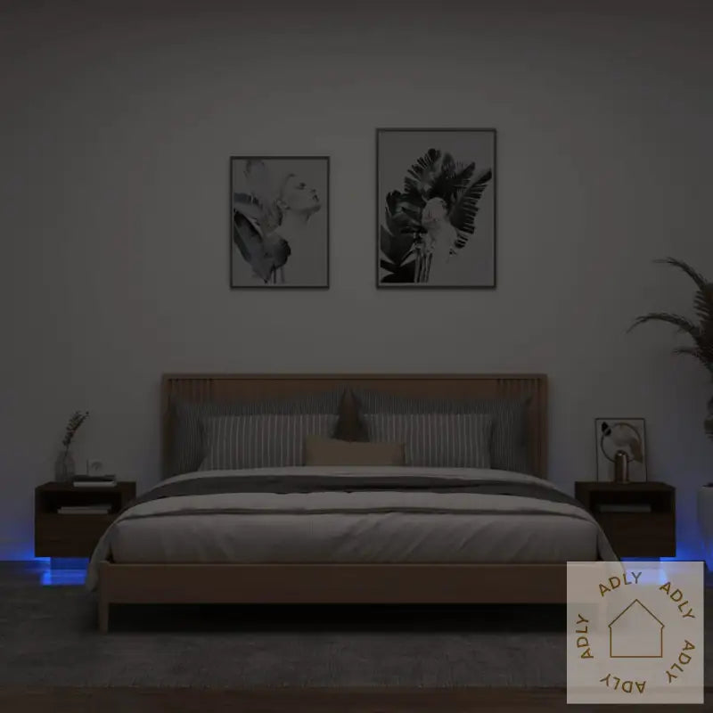 Nattbord Med Led 2 Stk Brun Eik 40X39X37 Cm
