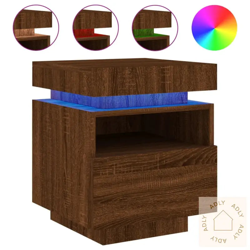 Nattbord Med Led Brun Eik 40X39X48,5 Cm