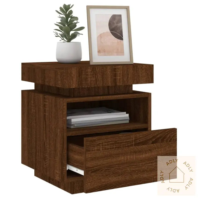Nattbord Med Led Brun Eik 40X39X48,5 Cm