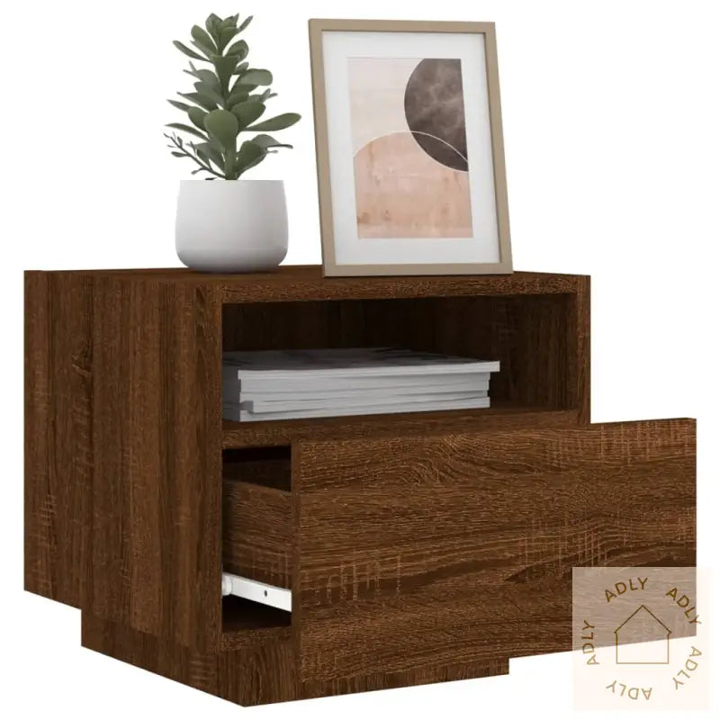 Nattbord Med Led 2 Stk Brun Eik 40X39X37 Cm