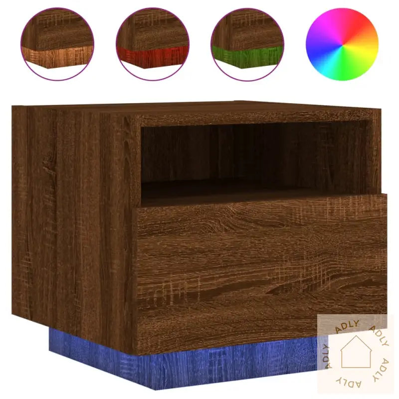 Nattbord Med Led 2 Stk Brun Eik 40X39X37 Cm