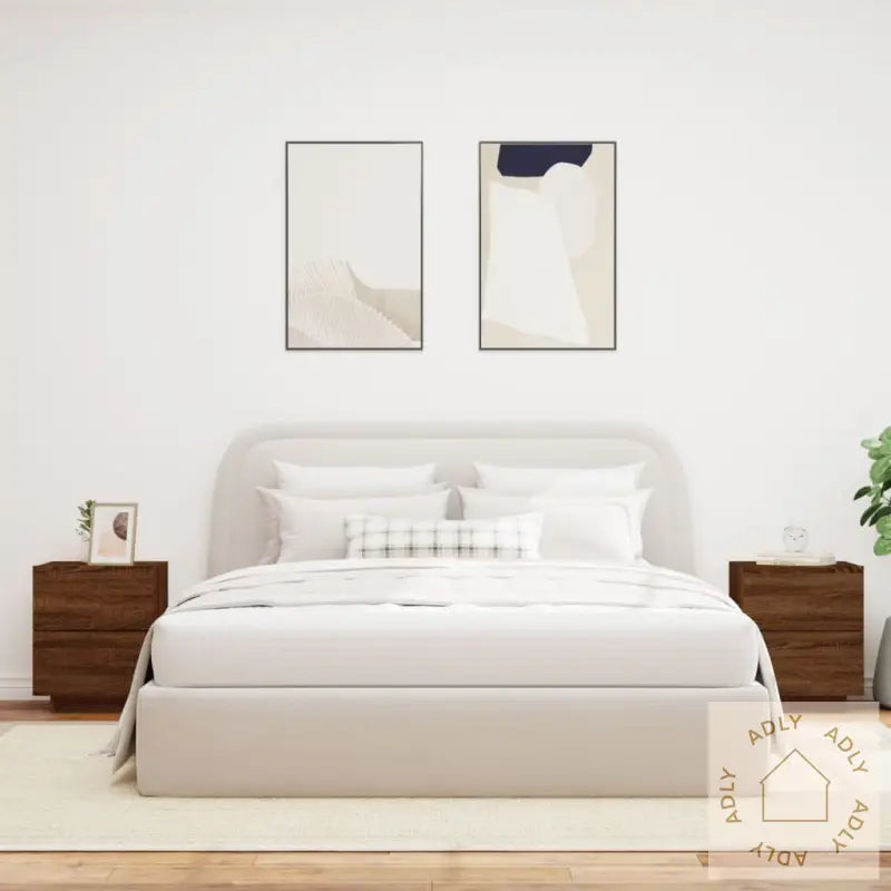 Nattbord Med Led 2 Stk Brun Eik Konstruert Tre