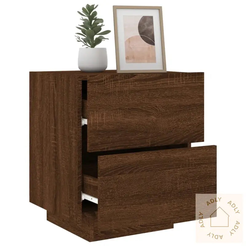 Nattbord Med Led 2 Stk Brun Eik Konstruert Tre