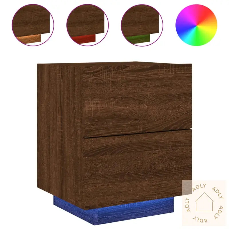 Nattbord Med Led 2 Stk Brun Eik Konstruert Tre