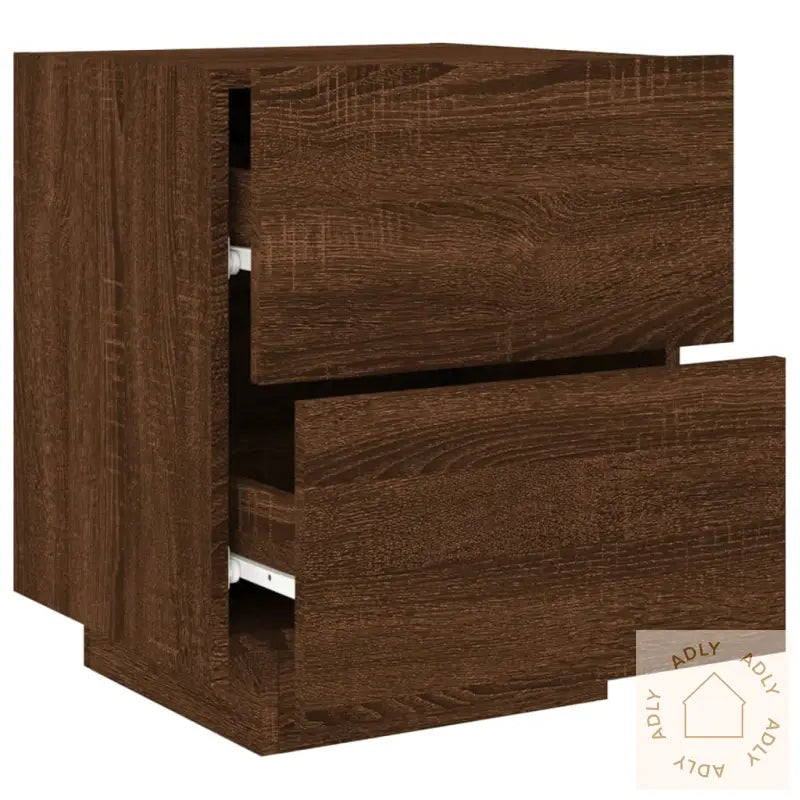 Nattbord Med Led 2 Stk Brun Eik Konstruert Tre