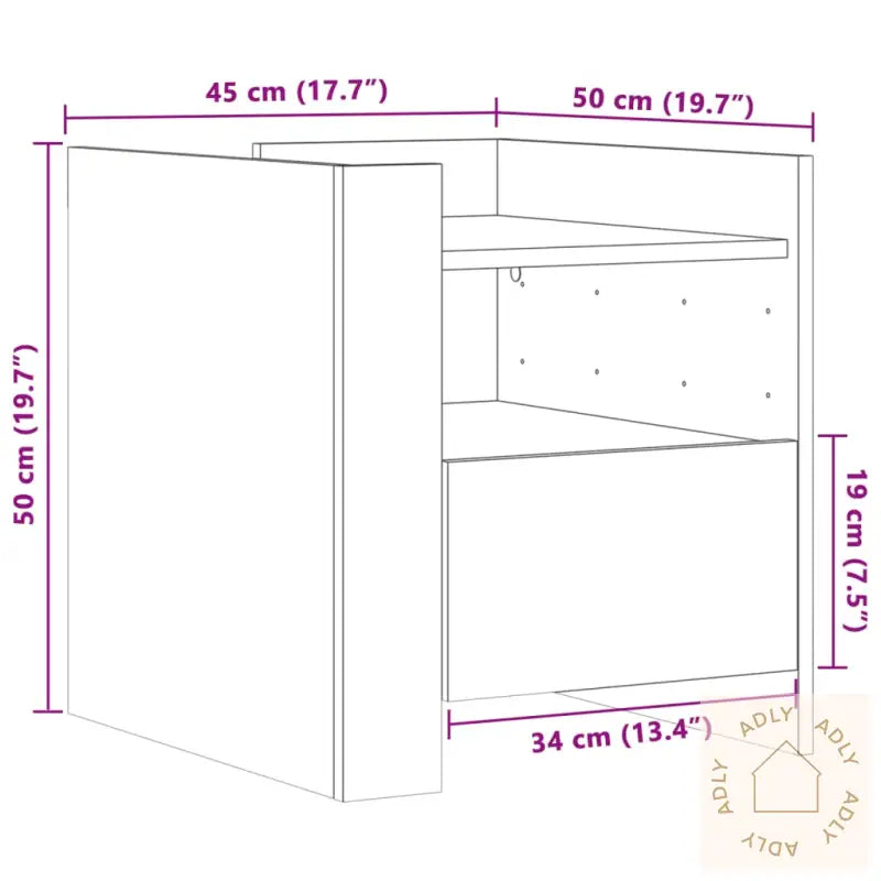 Nattbord Brun Eik 45X50X50 Cm Konstruert Tre