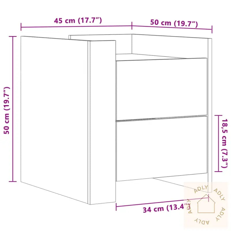 Nattbord Brun Eik 45X50X50 Cm Konstruert Tre