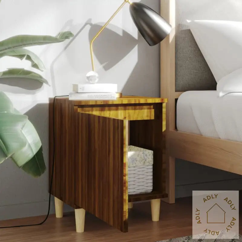 Nattbord Med Ben I Heltre Brun Eik 40X30X50 Cm