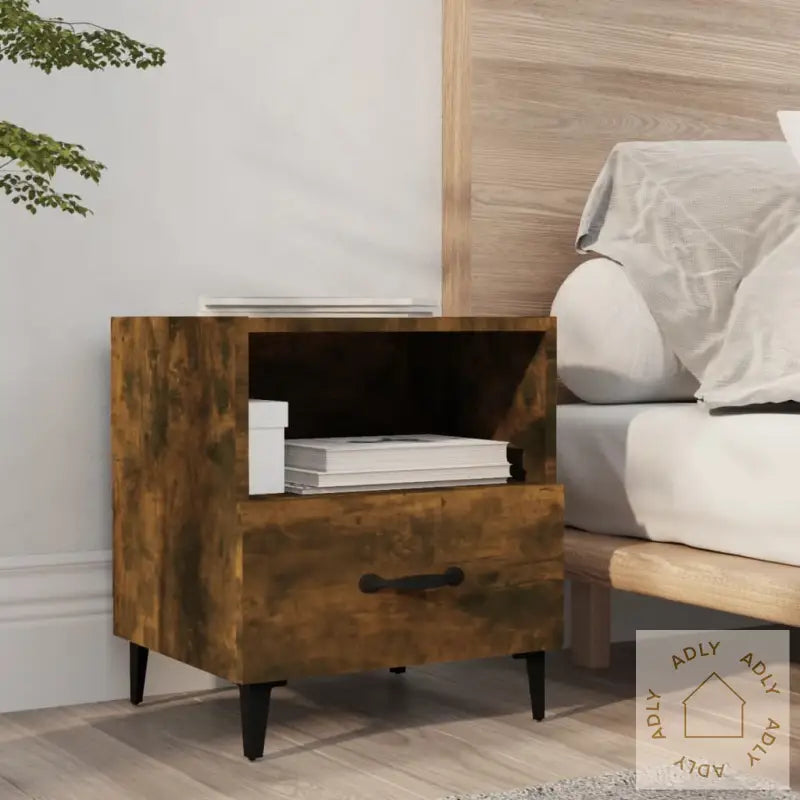 Nattbord 2 Stk Røkt Eik Konstruert Tre