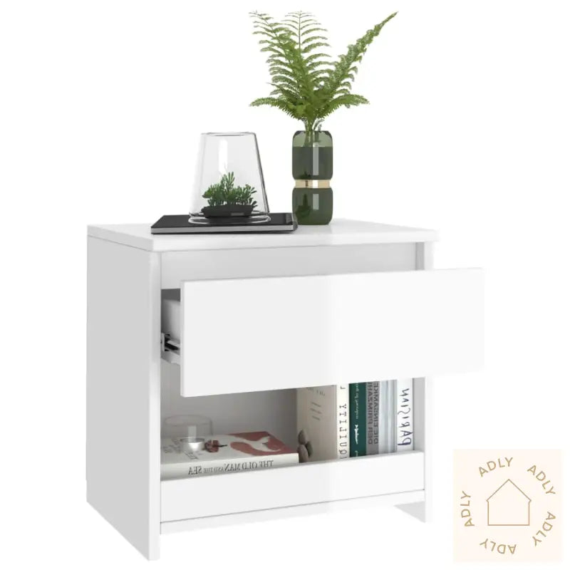 Nattbord 2 Stk Høyglans Hvit 40X30X39 Cm Konstruert Tre